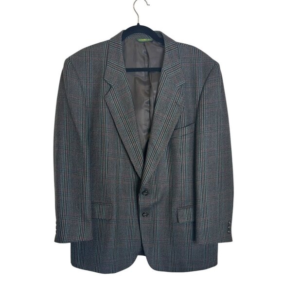 Vtg Alexander Julian Colours Gray Plaid Wool Cashmere Tweed Blazer 46R Classic‎ - Picture 1 of 8